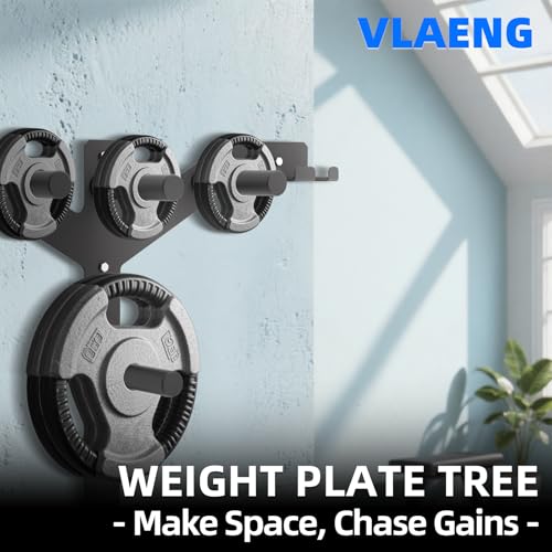 Wall Mounted Weight Plate Rack, 6 Pegs & 4 Barbell Storage Rack, 1190 LBS Capacity Weight Plate Holder, Wall Mounted Bumper Plate Storage for Home Garage Gym, Fit 2" Olympic, Rubber Protection Pads - size: Weight Plate Tree