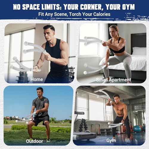 Weighted Ropeless Battle Rope for Home Gym, with Grip Strengthener & Poster | Portable Cordless Battle Rope with Storage Bag for HIIT, Strength, High Calorie Burn & Quiet Cardio Training Men & Women(2PC)