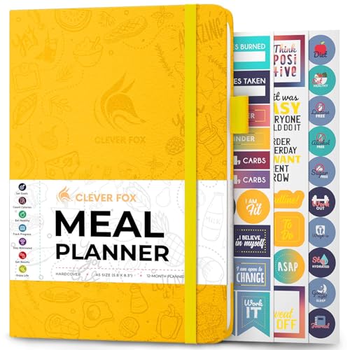 Clever Fox Weekly Meal Planner - Weekly & Daily Meal Prep Journal with Shopping and Grocery Lists for Menu Planning, Healthy Diet & Weight Loss Tracking, Lasts 1 Year, Undated, A5 - Amber Yellow - color: Amber Yellow