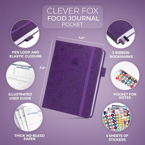 Clever Fox Food Journal Pocket - Daily Food Diary, Meal Planner to Track Calories & Nutrients, Weight Loss Tracker Notebook, 4x5.5” (Purple) - color: Purple, size: Pocket (4.0'' x 5.5'')