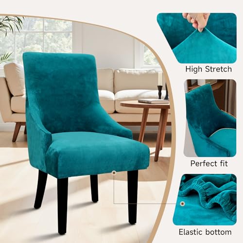 Velvet Wingback Dining Chair Cover Soft Stretch Accent Chair Cover Slipcover Thick Plush Wing Back Chairs Covers Furniture Protect Washable Chairs Protector Covers for Dining Room (Peacock Blue, 2) - color: Peacock Blue