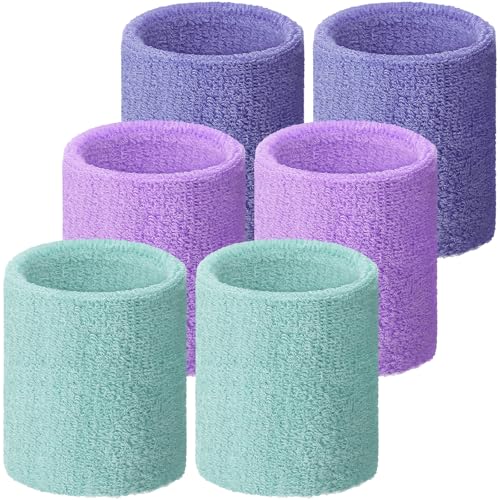 Willbond Wrist Sweatbands, Sports Sweatbands for Competition, Sweat Absorbent, for Basketball, Tennis, Football, Running and Work (Pack of 6) - color: Light Purple, Light Lavender, Sky Blue