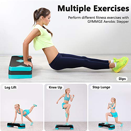 GYMMAGE Adjustable Workout Aerobic Stepper, Aerobic Exercise Step Platform with 2 Risers, Exercise Step Deck for Fitness, 26.5" Trainer Stepper with Non-Slip Surface Home Gym & Extra Risers Options - color: Blue&Black