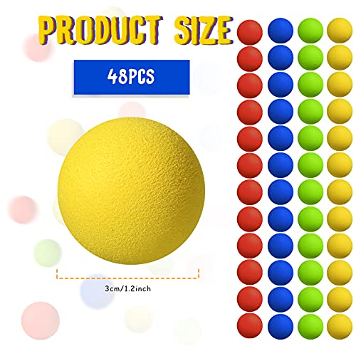 Sumind 48 Pcs Soft Foam Balls Popper Refill Pack, 1.2 in, 4 Colors | Ball Refill, Small Foam Balls,Bullet Replacement, Kids Birthday Party, Games Favors, 4 Assorted Colors, 1.2 Inch