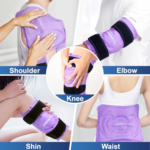 APEXUP Ice Pack for Knee Pain Relief, Large Reusable Wrap After Surgery, Flexible Gel Cold Pack for Injuries, Pain Relief for Back, Shoulder, Elbow, Ankle and Leg (Purple, XXL, 2PK) - size: 2X-Large-2PK, style: Purple