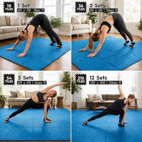 18pcs Puzzle Exercise Mat, 12.6"x12.6"x0.4", 18sqft EVA Interlocking Foam Floor Tiles, Protective, Water-Resistant Flooring for Home Gym & Workout Equipment - color: Sky Blue