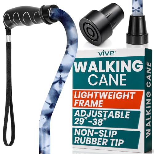 Vive Walking Cane for Women, Men, Elderly - Patented Offset Grip - Lightweight Adjustable Walking Aid with a Non-Slip Tip - Sturdy Balancing Mobility Aid for Seniors - color: Blue Burst