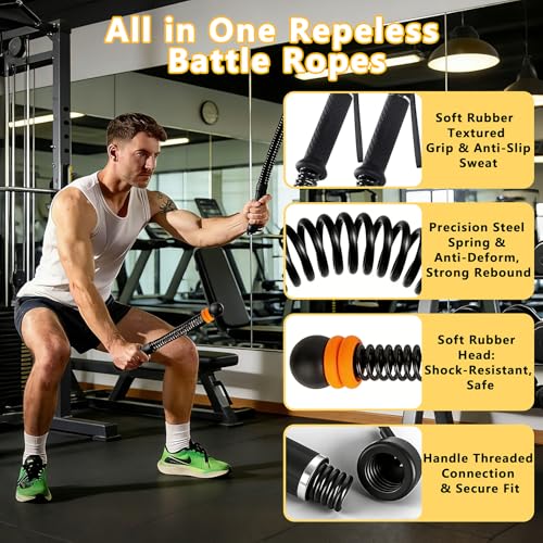 Portable Ropeless Battle Ropes, Cordless Battle Ropes for Home Gym with Adjustable Weights, Quiet Fitness Equipment Strength Training & Cardio Workout for Men Women (Black)