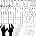 A-minusone 84+98+120PCS Body Septum Piercing Kit 14G 16G Tools for Nose Tongue Lip Ear Eyebrow Belly Button Cartilage Tragus Industrial Barbell Helix Daith Piercing Jewelry Clamps - size: 84 Piece Set