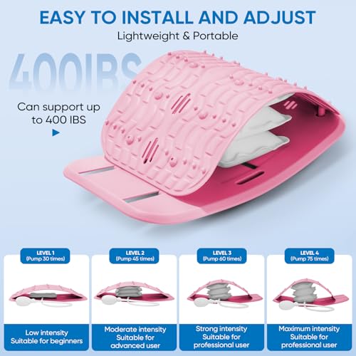 Ergonomic Lumbar Support Board, Lower Back Stretcher Adjustable Air Compression Mat Spinal Decompression Device, Back Stretcher for Lower Back Pain Relief,Ideal for Adults at Home or Work(pink) - color: pink