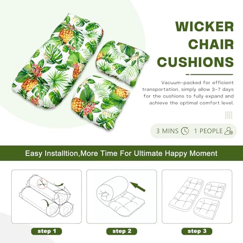 Wicker Chair Cushions Set, 2 U-Shaped Cushions & 1 Loveseat, Waterproof Outdoor Loveseat Cushion for Patio Furniture, Settee Bench Pad All Weather,Pineapple - color: Pineapple