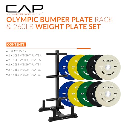 CAP 2-inch Olympic Bumper Plate Weight Set | 100-370 lbs | Multiple Colors | Storage Rack Optional - size: 260 lb - Set with Rack, style: COMPETITION