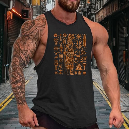 domirica Mens Sleeveless Cotton T-Shirts Novelty Graphic Crewneck Pullover Big and Tall Gym Muscle Outdoor Sleeveless Shirts - color: Aztec, size: XX-Large
