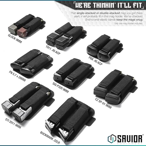 Savior Equipment Tactical Pistol Mag Pouch 9mm .40 45acp Open-Top Single & Double Stack Mag Holder Softshell Mags Storage Universal Magazine Carrier, Elastic Band to Hold Tight, Hook-Backed Panel - color: Obsidian Black (3-Slot)