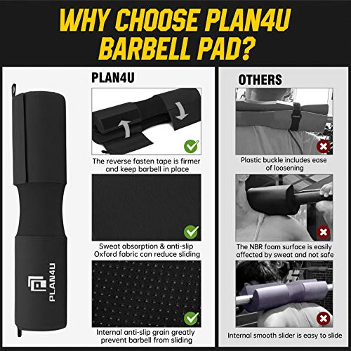 Plan4U Barbell Squat Pad for Bench Press, Bar Cushion for Women/Men | Black/Pink, Breathable, Shoulder Neck Support, Weight Lifting, Workout Foam, Hip Thrusts, Workout Sponge, Lunges, Deadlifts - color: Black