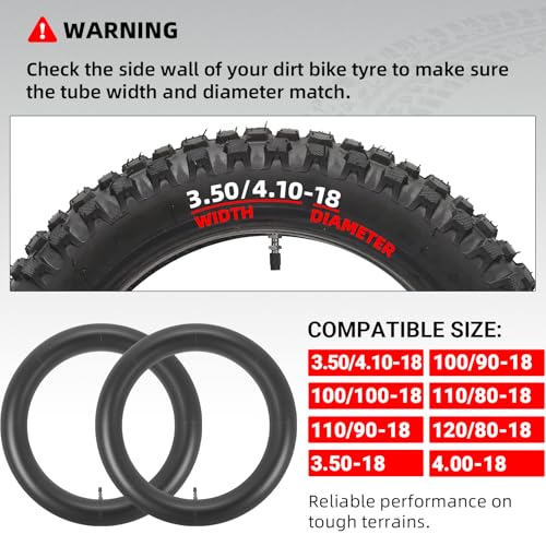 AR-PRO 3.50/4.10-18 Dirt Bike Inner Tubes with TR4 Straight Valve, Universal Heavy Duty 100/90-18" 100/100-18" 110/80-18" 110/90-18" Off-Road Motorcycle Tube and More (2-Pack) - size: 3.50/4.10-18"