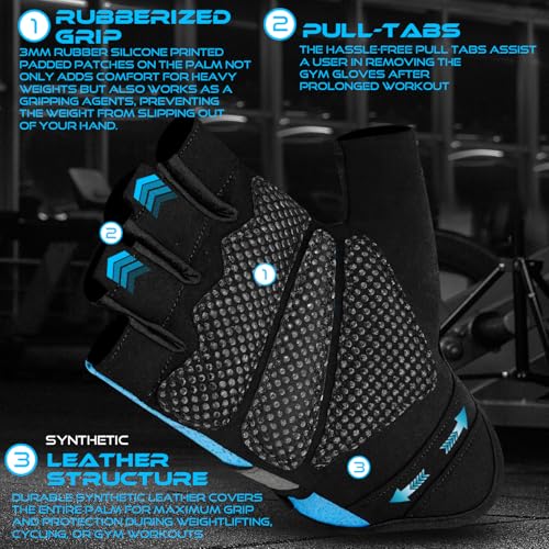 BEAST RAGE Fingerless Weight Lifting Gloves with Palm Protection Padding, Breathable Lightweight Gym Gloves for Men, Women, Weightlifting, Cycling, Exercise, Training Pull Up - color: Aqua, size: Large