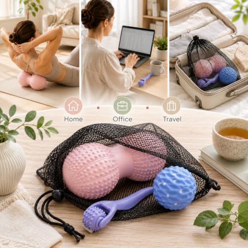 Massage Ball Set Peanut Ball 3.35"Fascia Ball for Foot Handle Ball for Back | 3 in 1 Silicone Fascia Ball Myofascial Release Kit for Plantar Fasciitis Deep Tissue Trigger Point