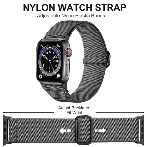 Adorve Stretchy Band Compatible with Apple Watch Bands Ultra 3/2/1 49mm 46mm 45mm 44mm 42mm 41mm 40mm 38mm Men Women, Soft Nylon Elastic Braided Strap Fits for iWatch Series 11/10/9/8/7/6/5/4/3/SE3-1 - color: Black/Army Green/Space Gray/Blue Gray/Dark Gre