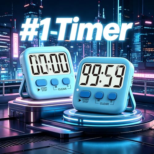 Antonki 2 Pack Digital Timer for Kids, Magnetic Countdown Kitchen Timers for Cooking, Egg, Classroom, Teacher, Exercise, Study, Oven - Battery Included - color: Clear Blue