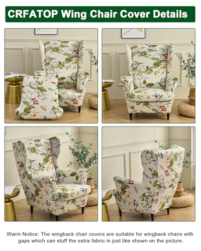 CRFATOP 2 Piece Stretch Wingback Chair Cover Printed Wing Chair Slipcovers Spandex Fabric Wingback Armchair Covers with Elastic Bottom for Living Room Bedroom Wingback Chair (06) - color: Color 06