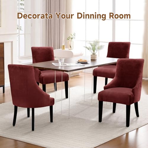 Velvet Wingback Dining Chair Cover Soft Stretch Accent Chair Cover Slipcover Thick Plush Wing Back Chairs Covers Furniture Protect Washable Chairs Protector Covers for Dining Room (Wine, 2) - color: Wine