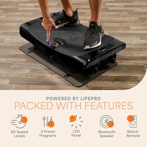 Lifepro Rumblex Plus/Pro 4D Vibration Plate Exercise Machine with 60 Speeds | 3 Motors, 7 Training Modes, Bluetooth Speaker, Wristband Remote — Vibration Plate for Lymphatic Drainage, Muscle Activation - color: Black, size: Large