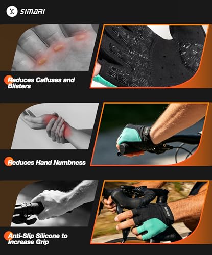 SIMARI Gel Pad Cycling Gloves with Shock-Absorbing/Grip/Breathable, Workout Bike Gloves for Men Women Biking, Mountain Biking, Fitness, Gym Exercise, Weight Lifting Training, Yoga, Pilates - color: 4-Cyan, size: Large