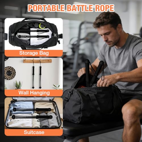 2PCS Ropeless Battle Ropes, Weighted Cordless Battle Ropes for Home Gym, Portable Silent Workout Rope Fitness Equipment for Full Body Toning, Low-Impact Workout, Strength & HIIT, Black - style: Black