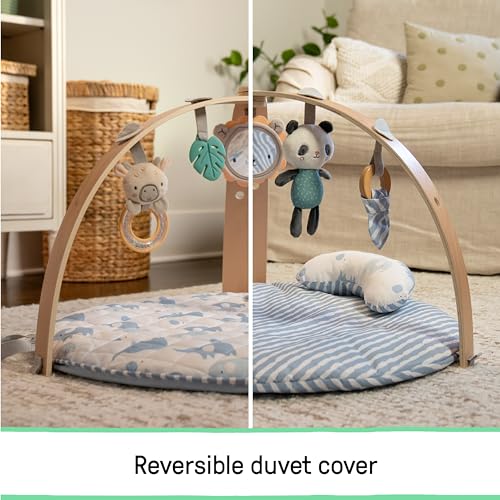 Ingenuity Cozy Spot Reversible Duvet Baby Play Gym & Play Mat with Wooden Toy bar - Elephant March (Neutral Safari), Newborn and up - color: Elephant March