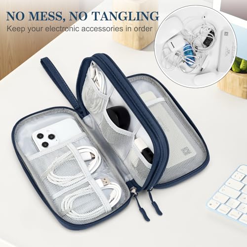 FYY Electronic Organizer, Travel Cable Organizer Bag Pouch Electronic Accessories Carry Case Portable Waterproof Double Layers Storage Bag for Cable, Cord, Charger, Phone, Earphone, Medium Size, Navy | Wrist Strap, Waterproof, Double Layers Portable Elect