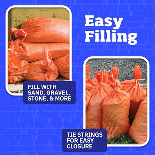DURASACK Heavy Duty Sandbags with Ties, 14x26, Empty, Orange, 6000 Count | Woven Polypropylene Sandbags for Flood Control with 1600 Hours of UV Protection, 50 lbs Capacity - color: Orange, size: 6,000 Sandbags