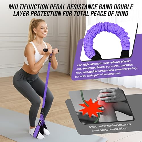 Upgrade Pedal Resistance Band with Handle, Adjustable Tube Foot Pedal Device Puller Exercise Bands, for Abs Arm Leg Waist Workout, Core Pilates, Sit Up Fitness Equipment for Full Body Training - color: 1-Purple