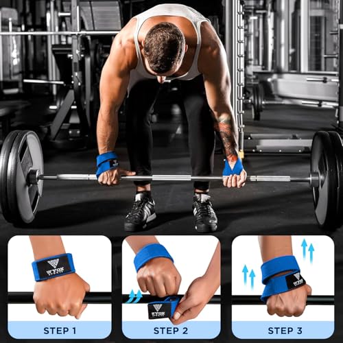 WYOX Figure 8 Lifting Wrist Straps for Weightlifting – Heavy Duty Padded Neoprene Wrist Support, Powerlifting & Strength Training Lift Straps for Deadlifts, Pull Ups, Rows, Shrugs, Gym Training Hand Grip Support for Bodybuilding - color: Blue, size: Stand