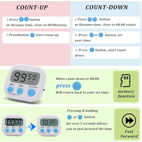 16 Pack Multi-Function Electronic Timer - Kitchen Timer,Magnetic Digital Timers,Big LCD Display, ON/Off Switch,Extensively Use in Cooking,Gym, Meeting, Classroom,Kitchen,Study,Work,Outdoor Activities - size: 16