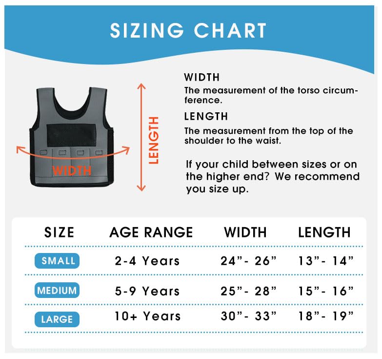 Weighted Vest for Kids - Adjustable Compression Vest for Children with Sensory Issues, Autism, ADHD - Includes 6 Removable Weights (Large, Ages 10+) - size: Large