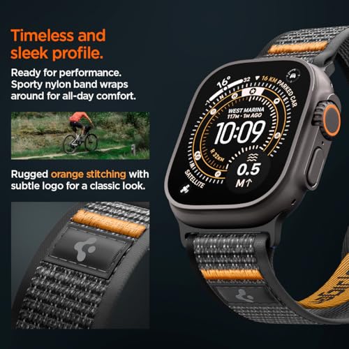 Spigen for Apple Watch Band, Compatible with Ultra 3/2/1 49mm, Series 11/10 46mm, 9/8/7 45mm, SE3/SE2/SE/6/5/4 44mm, 3/2/1 42mm - color: Active Black Orange