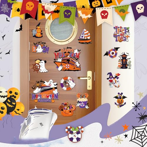 RiVolTa Halloween Cruise Door Magnetic - 16 Pcs Mouse Pumpkin Ship Cabin Decorations Magnets Stickers Funny Ghost Boo Anchor Stateroom Decals Accessories for Carnival Holiday Party Sign Garage Decor - style: Halloween