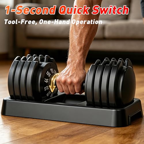 25/55lb Pair Adjustable Dumbbell Set, Adjustable Dumbbells Set of 2, 5 in 1/10 in 1 Free Weights Dumbbells Set with Anti-Slip Texture Handle, Weight Set For Home Gym Suit both Men and Women - color: Black 55LBS Pair