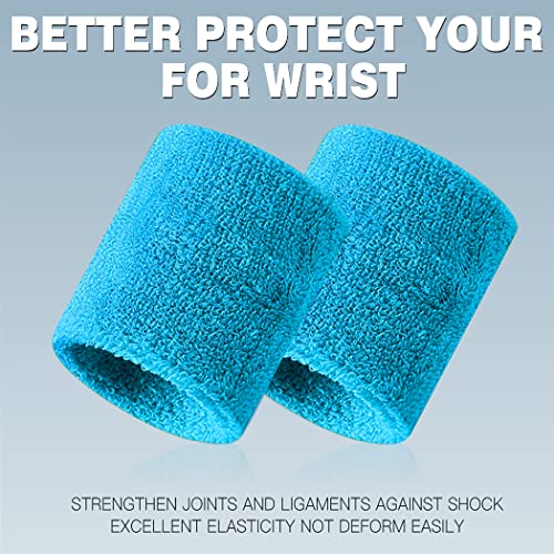 BEACE Sweatbands Sports Wristband for Men & Women - Moisture Wicking Athletic Cotton Terry Cloth Sweatband for Tennis, Basketball, Running, Gym, Working Out - color: Black/Gray/LT Blue