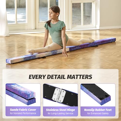 ZELUS 8' Folding Gymnastics Balance Beam, Floor Balance Beam w/Carry Handles Anti-Slip Base for Kids, Beginners & Professional Gymnasts - color: Star