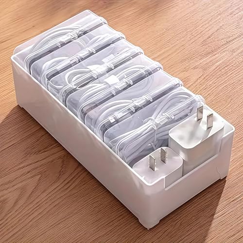 7 Grid Clear Cable Organizer Box with Switch for Desktop Cord Storage | Office desktop use, home wire sorting, stationery storage, detachable dividers, tidy cable arrangement - color: 7 BOX