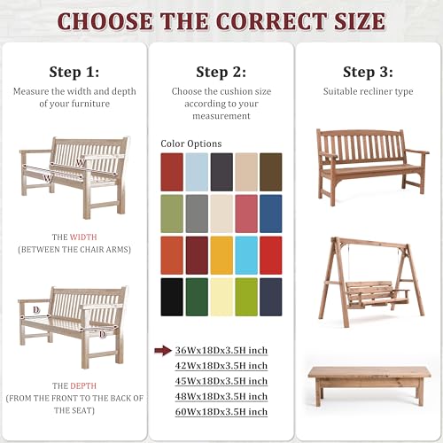 Premium Outdoor Bench Cushions for Patio Furniture 3.5inches Memory Foam Bench Cushion Waterproof Fade Resistant Porch Swing Cushions with Straps 36×18 Inch Burgundy - color: Burgundy, size: 36'' x 18'' x 3.5''
