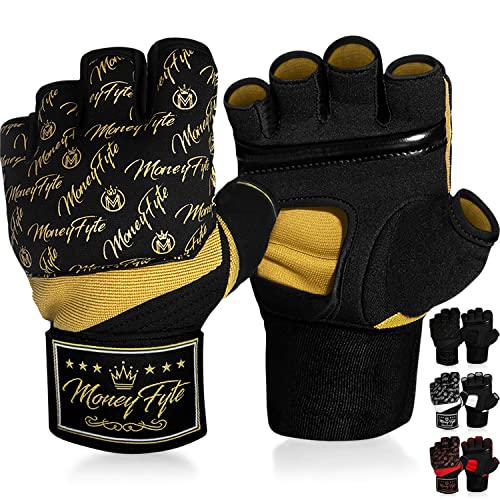 Quick Gel Boxing Wraps Under Boxing Gloves - Kickboxing MMA Muay Thai - Fist, Knuckle, Wrist Wrap Protection Inner Glove Hand Wraps - Men Women Kids - color: Black/Gold, size: Large-X-Large