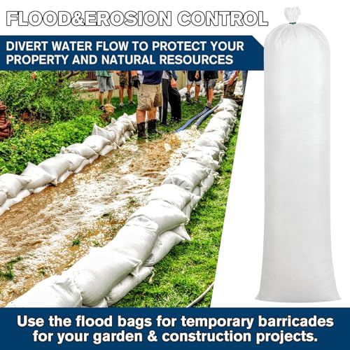 Threan 50 Pcs Sand Bags for Flooding Heavy Duty Sand Bags Sandbags for Flooding Tube Sandbags Empty Sand Bags for Water Barrier Flood Barrier(White)