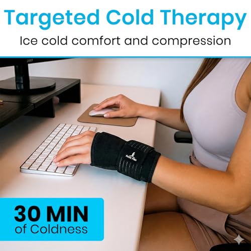 Arctic Flex Wrist & Thumb Ice Pack Wrap - Extra Strength Hot & Cold Therapy | Reusable Hand Freeze Sleeve - for Arthritis, Carpal Tunnel, Surgery, & Pain Relief (Fits Left & Right) - color: Black, size: Large