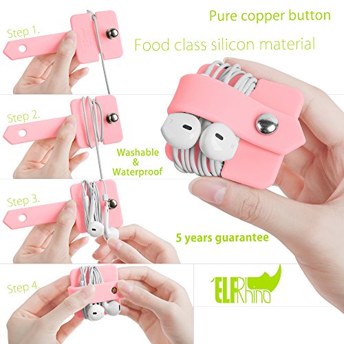 Silicone Earphone Organizer Earphone Wrap Winder Headphone Cord Organizer Wrap Winder Manager/Cable Winder 2 Pieces - color: Black + Pink