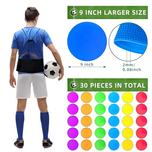 Poly Spot Markers 4 inch/9 inch Non-Slip Rubber Agility Training Markers Floor Dots Flat Field Cones for Football, Soccer, Basketball, School Exercise Drills, Dance Practice - color: 6 Colors, size: 9 inch
