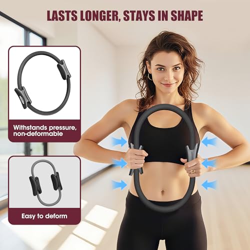 ROSAPOAR Pilates Essentials Kit for Women, Pilates Ring Set - 14" Magic Circle with Yoga Ball & Resistance Bands – Pilates Kit for Home Workouts, Toning & Core Sculpting Pilates Equipment - color: Grey