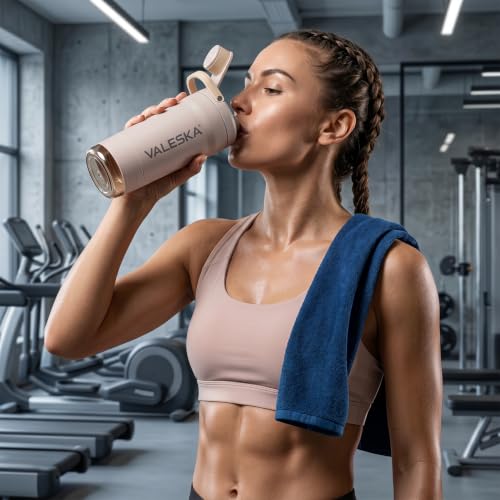 VALESKA Protein Shaker Bottle for Mixes, 24oz, Grey | Insulated Stainless Steel, Storage Compartment, BPA Free, Leak Proof, Dishwasher Safe - color: Gray, size: 24 Ounces